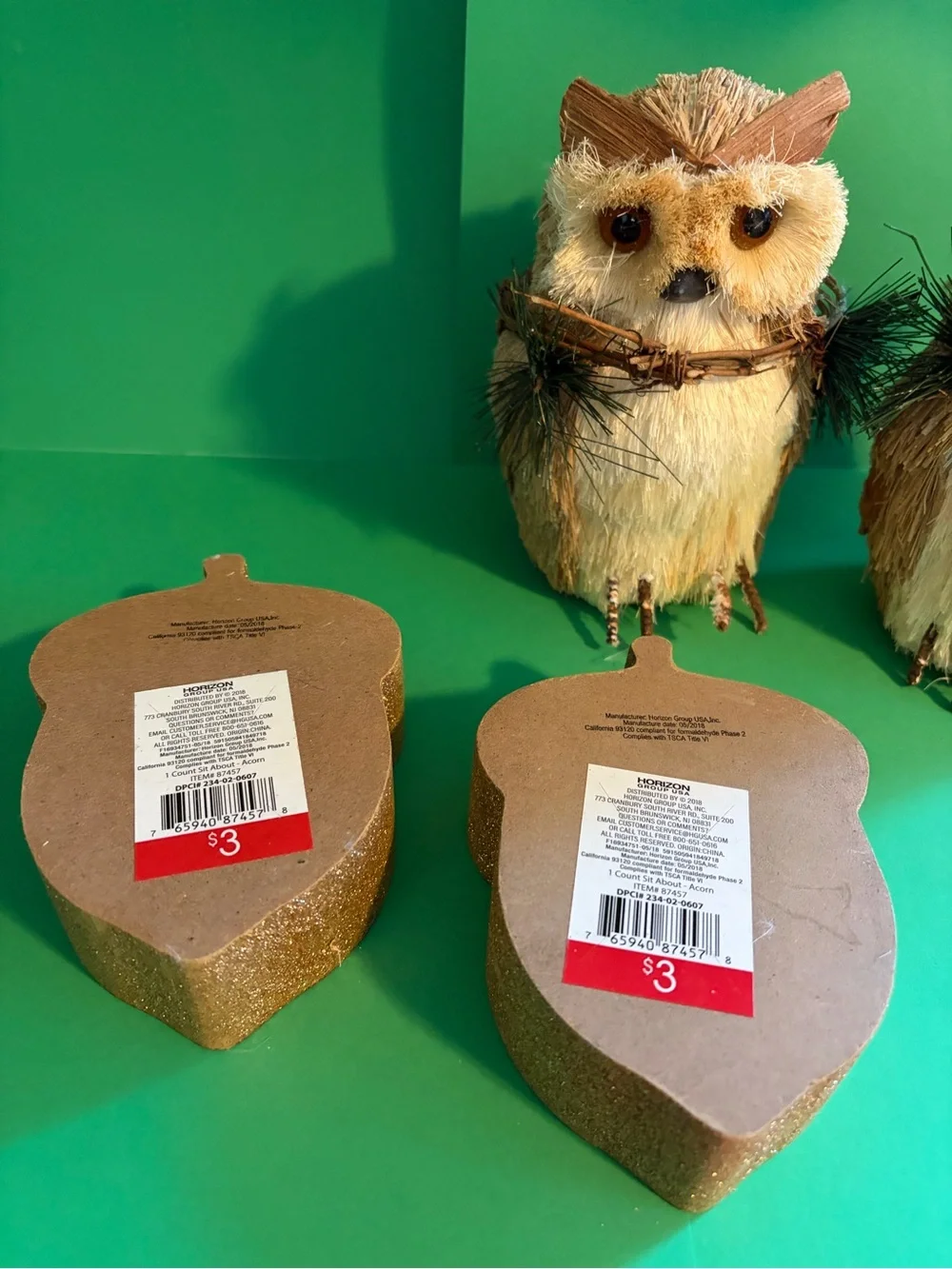 Decorative Natural Brown Owl Figurines - Set of 2